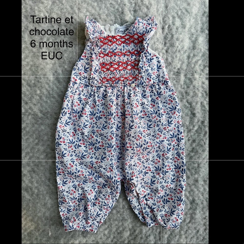 Tartine et Chocolat Red and Blue Floral Romper Baby Girl